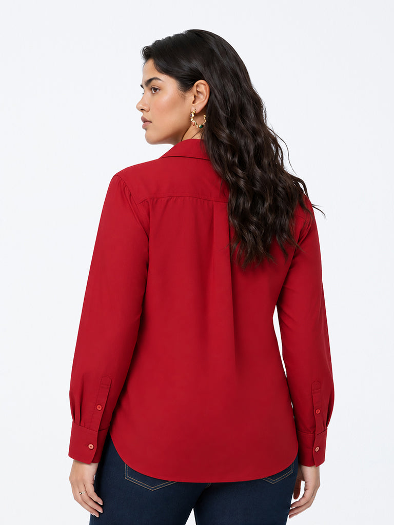 Gia Red Solid Cotton Blouse