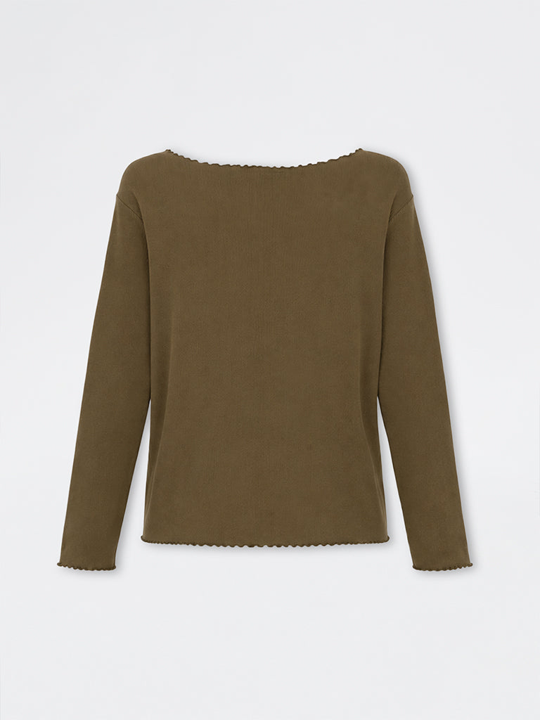 Gia Dark Olive Ribbed Cotton-Blend T-Shirt
