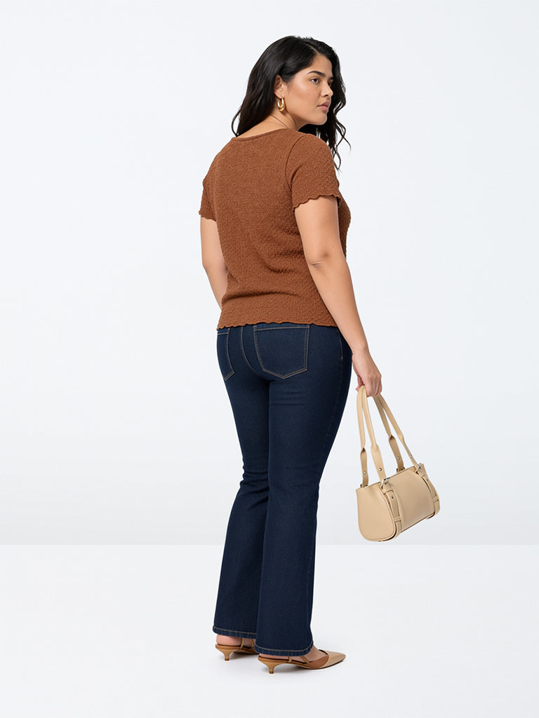 Gia Brown Popcorn Textured T-Shirt