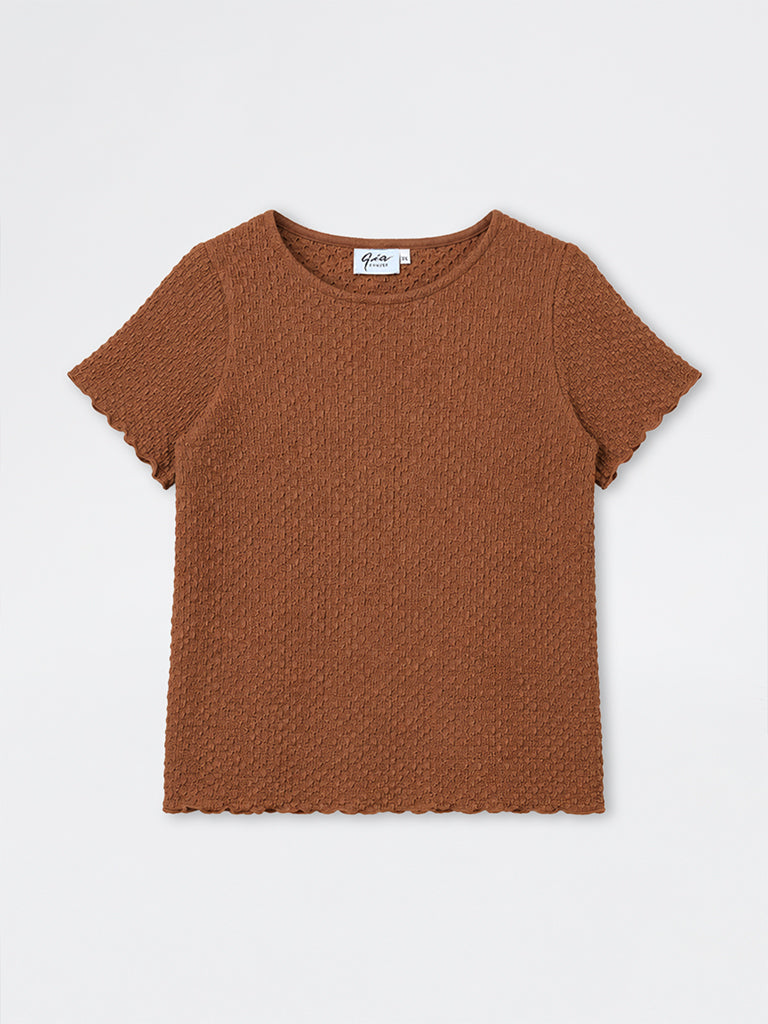 Gia Brown Popcorn Textured T-Shirt