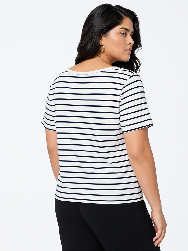 Gia White Striped Cotton-Blend T-Shirt