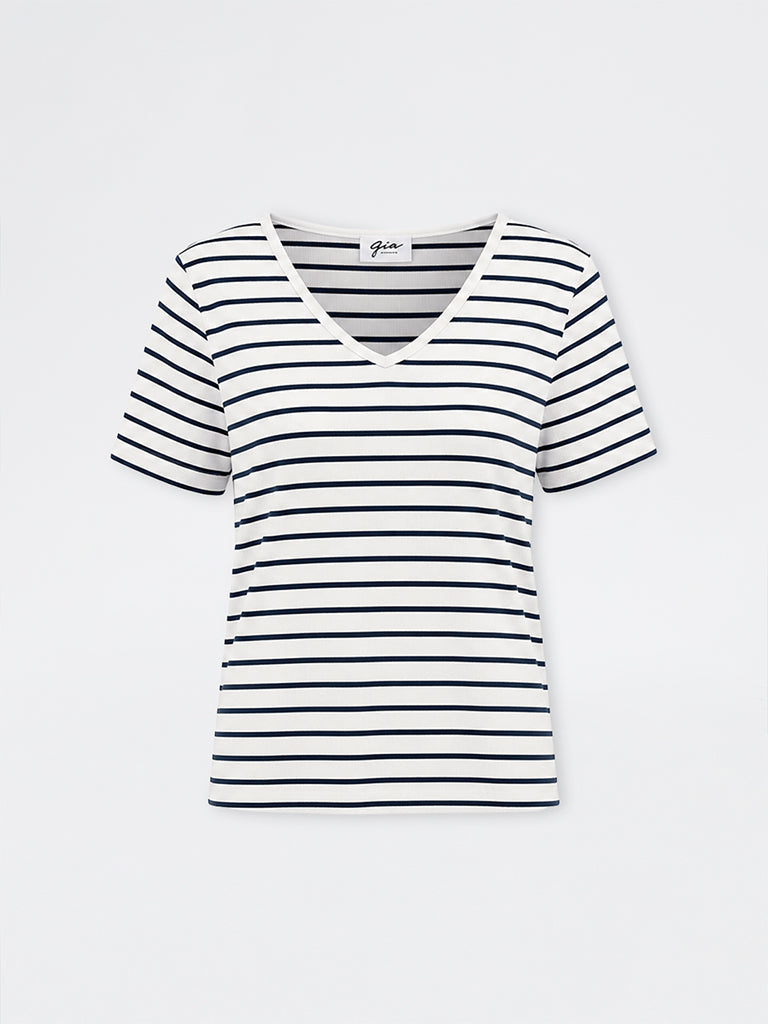 Gia White Striped Cotton-Blend T-Shirt