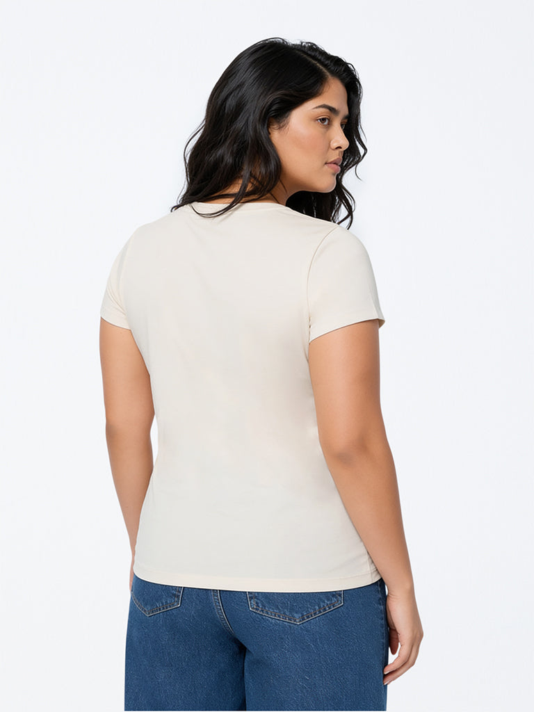 Gia Off-White Floral Printed Cotton T-Shirt