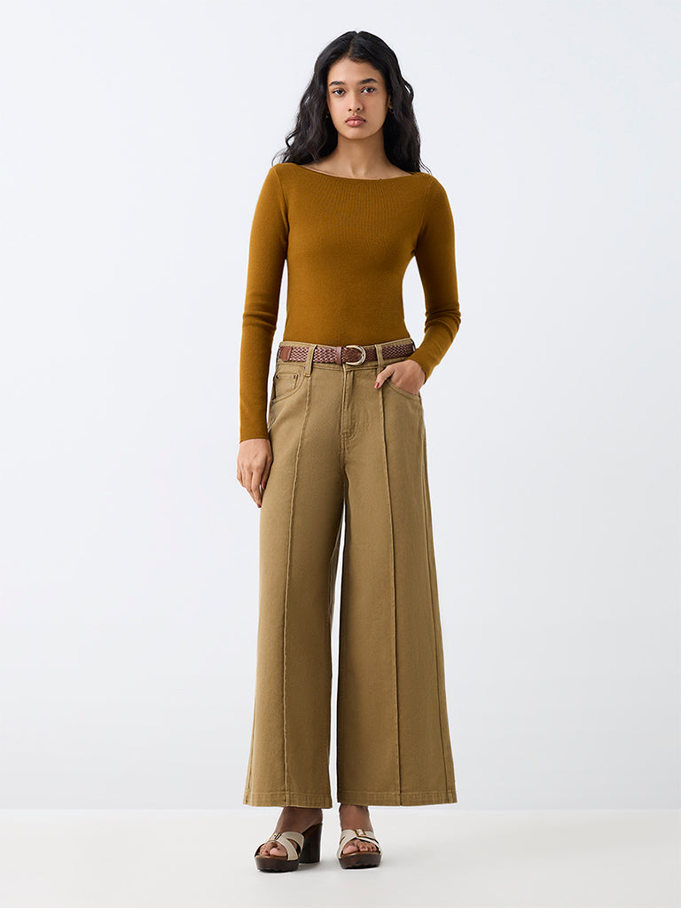 LOV Khaki High-Waist Wide-Leg Jeans