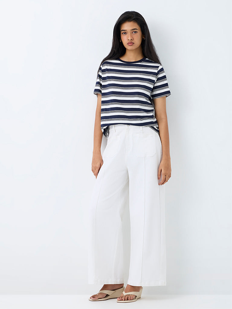 LOV Navy Striped Cotton T-Shirt