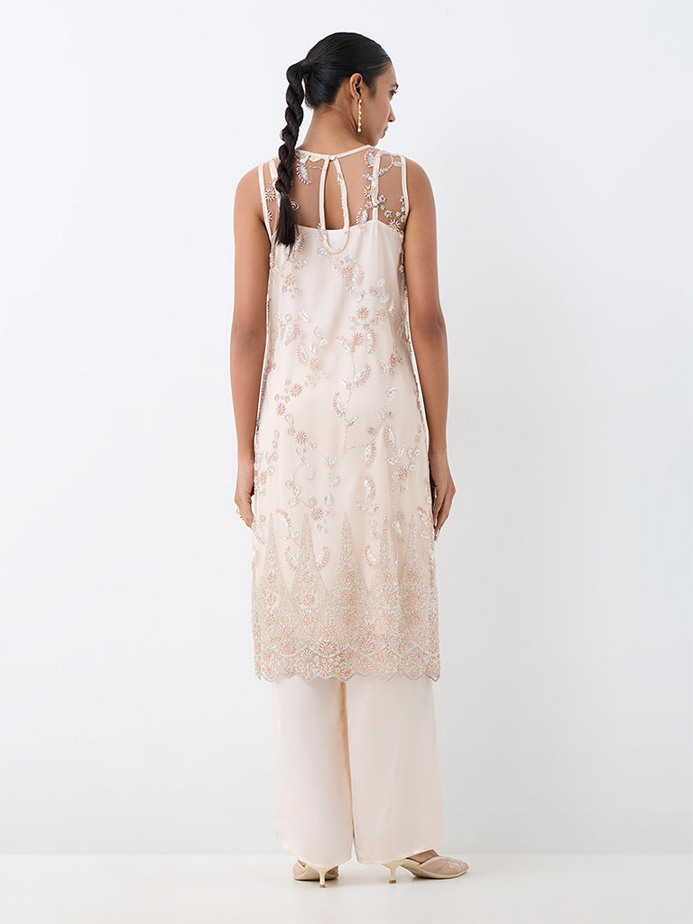 Vark Light Pink Floral Embellished Sheer Co-ord Set with Inner