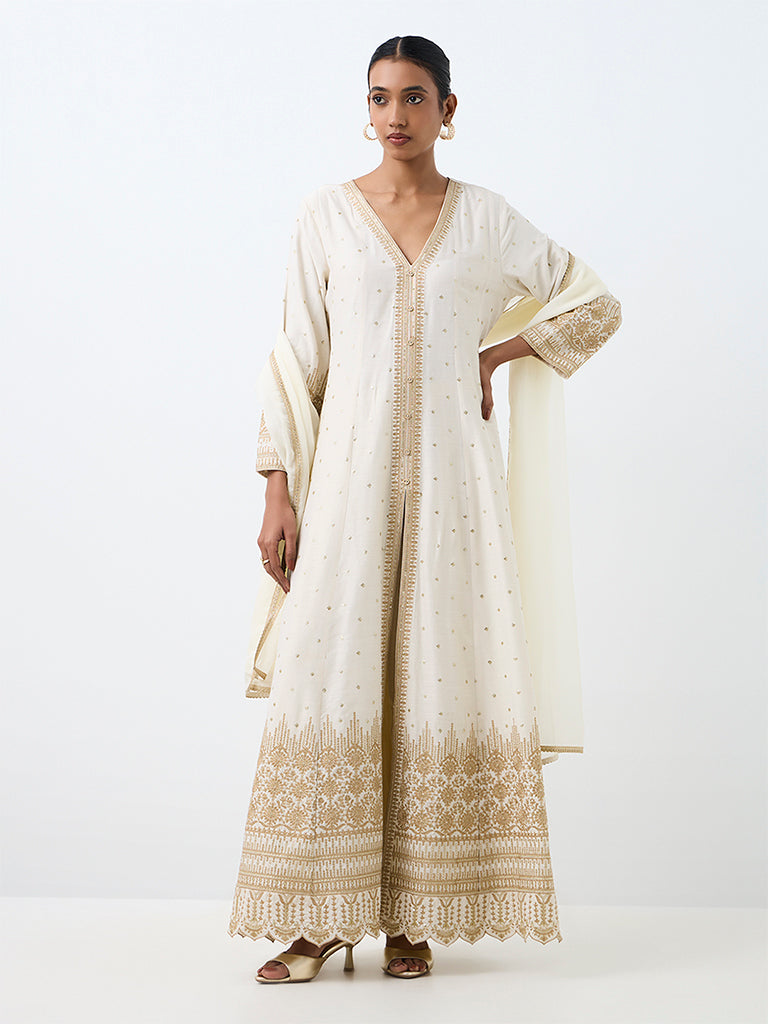 Vark Ivory Floral Embroidered Anarkali Set