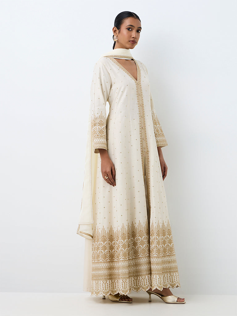 Vark Ivory Floral Embroidered Anarkali Set