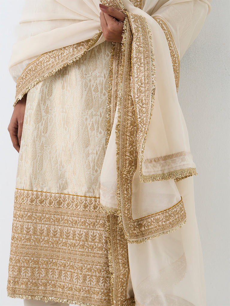 Vark Ivory Jaquard Straight Ethnic Set