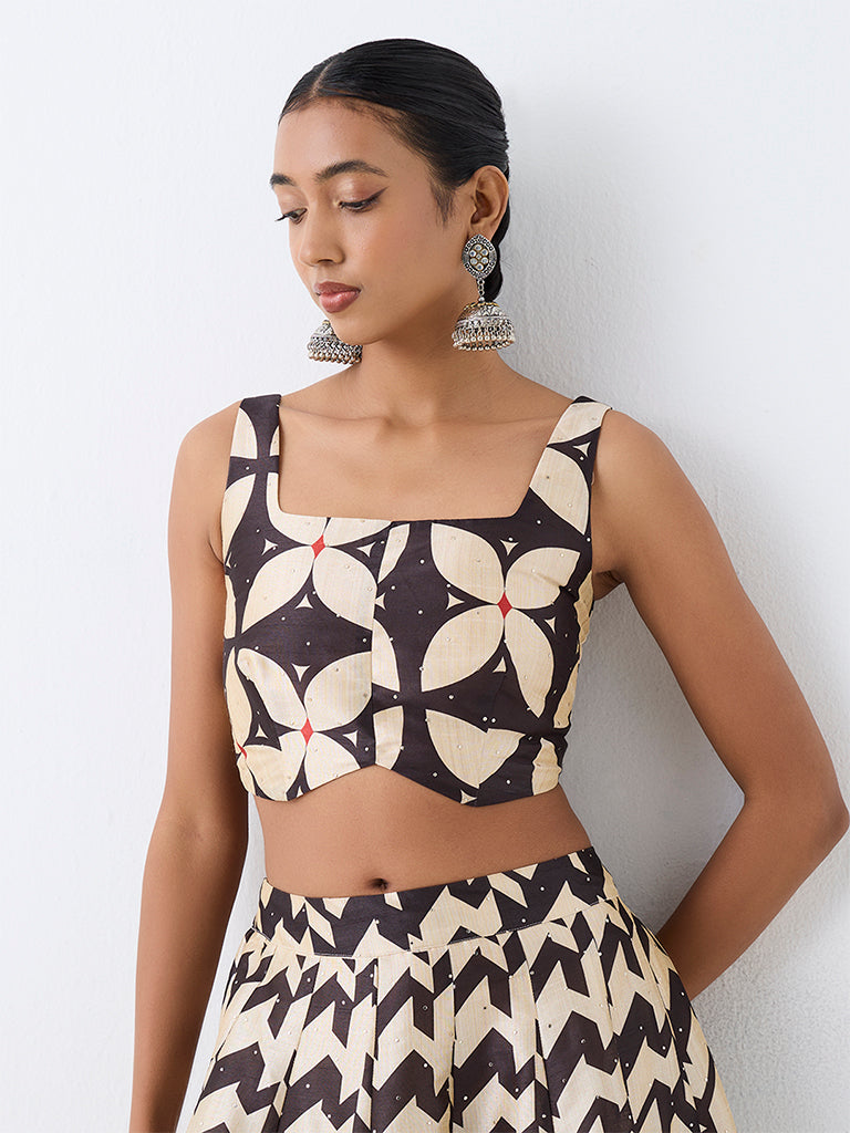 Vark Black Floral Printed Crop Top