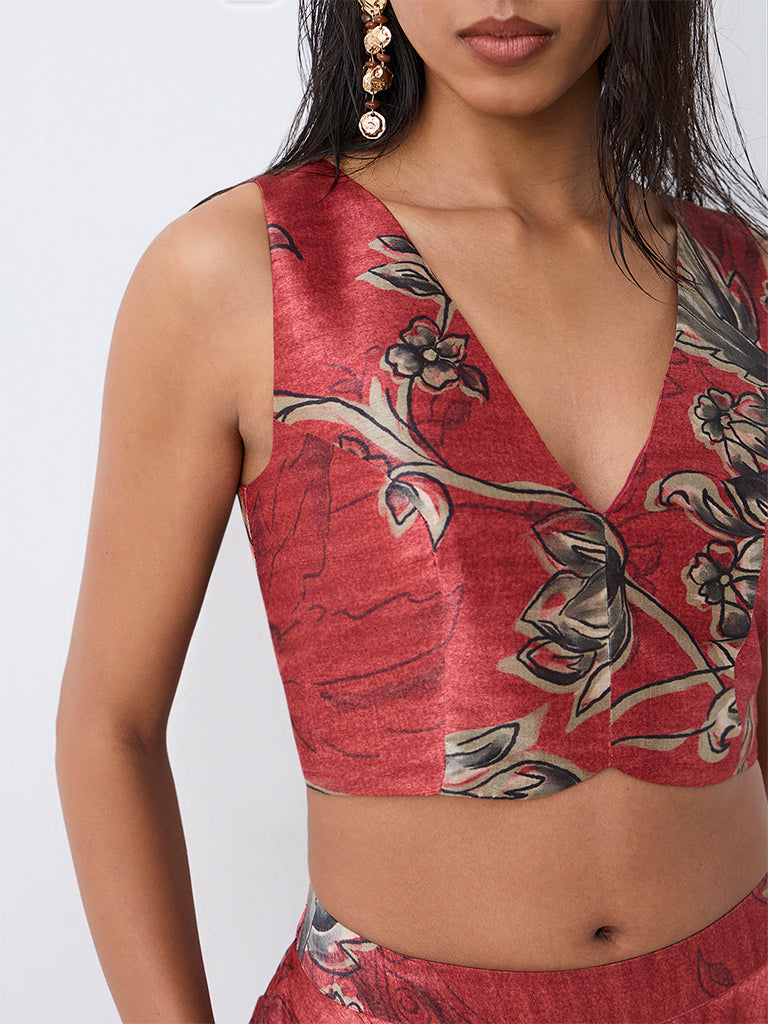 Vark Red Floral Printed Crop Top