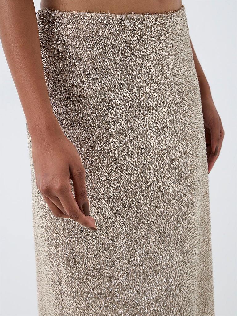 Vark Light Gold Sequin Embellished Pencil Skirt
