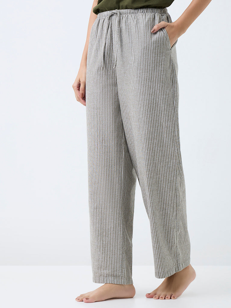 Wunderlove Olive Stripes High-Rise Pants