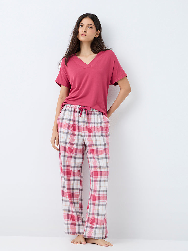 Wunderlove Pink Checkered High-Rise Pants
