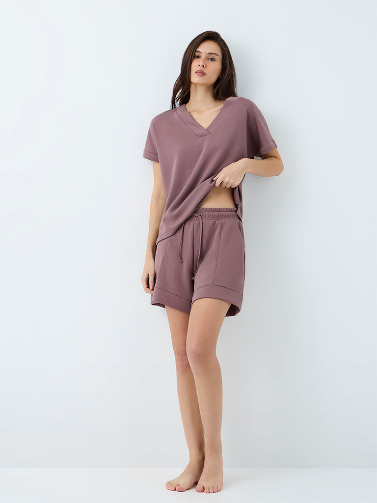 Wunderlove Mauve Solid High-Rise Shorts