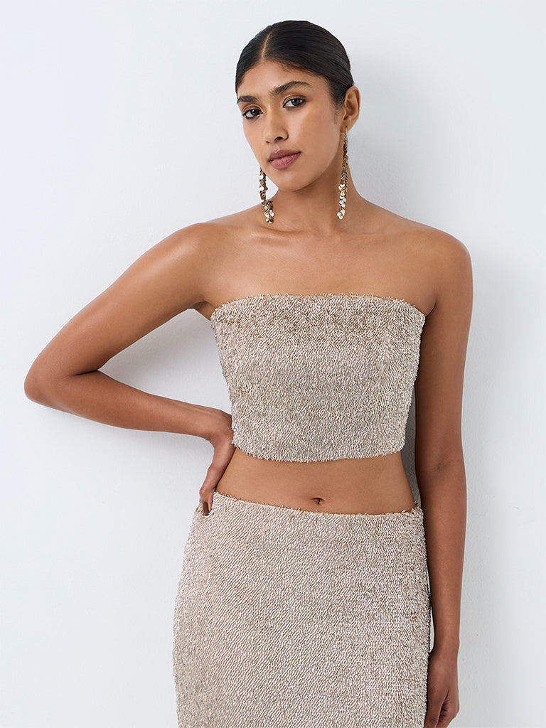 Vark Light Gold Sequin Embellished Tube Top