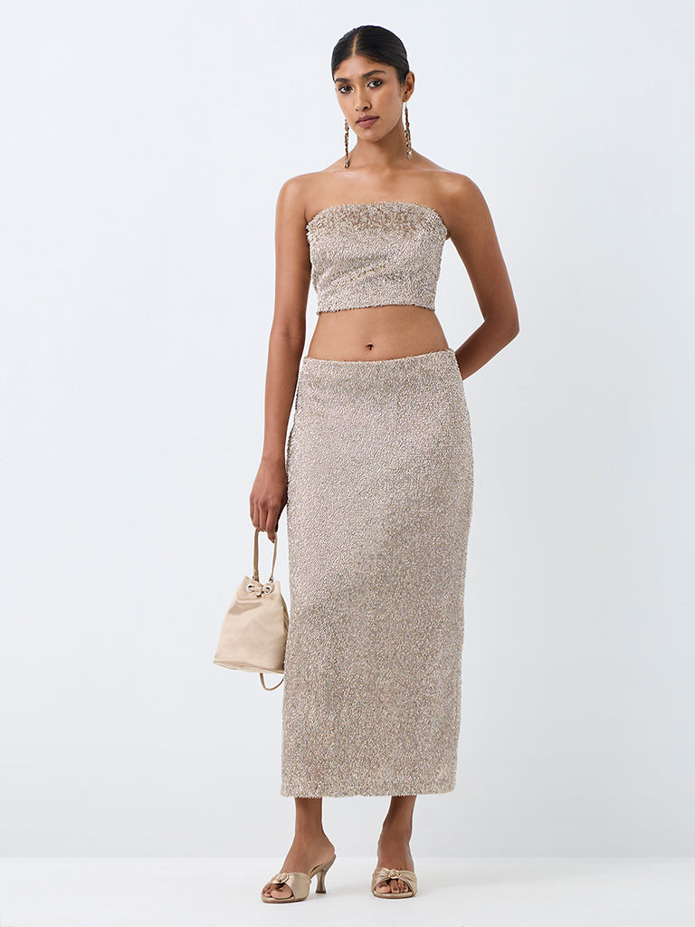 Vark Light Gold Sequin Embellished Tube Top