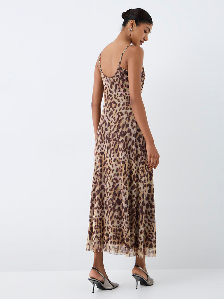 Wardrobe Brown Animal Printed Cowl-Neck Dress