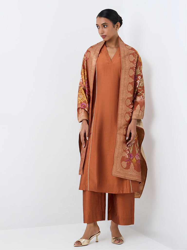 Vark Rust Scallop Embroidered A-Line Ethnic Set