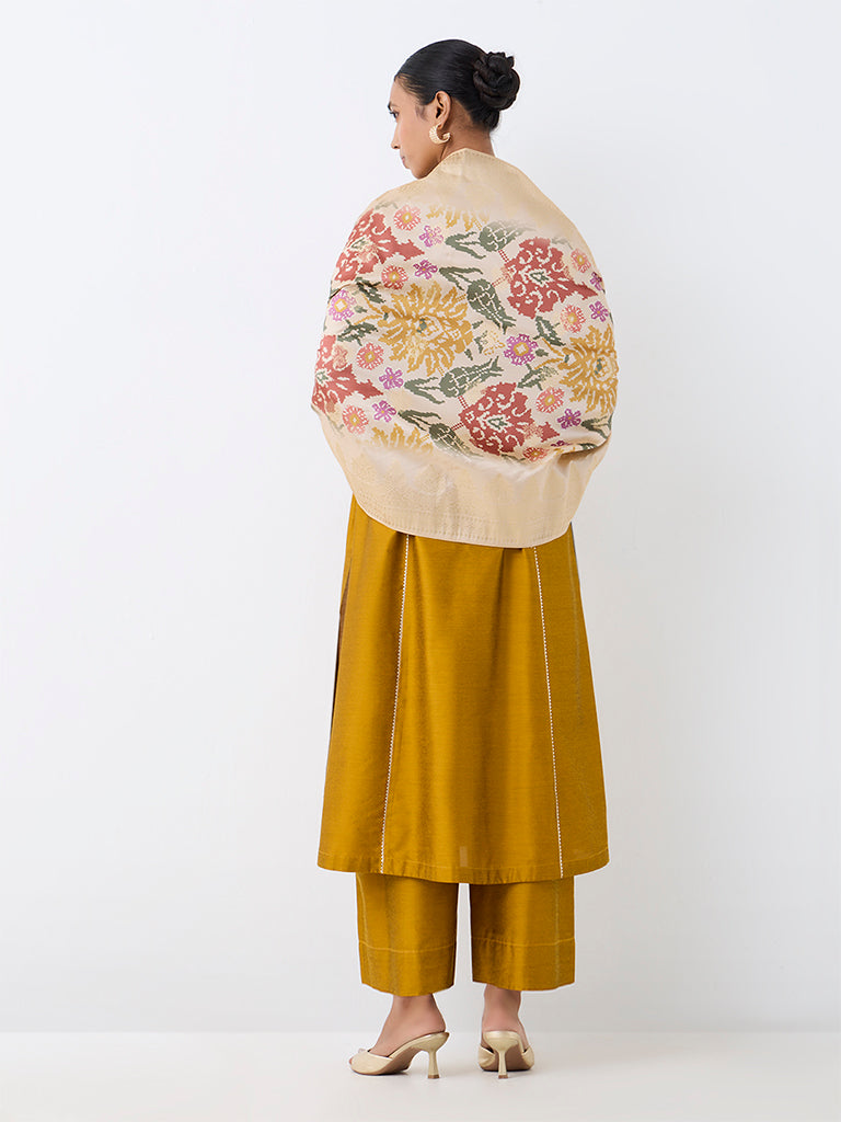 Vark Mustard Scallop Embroidered A-Line Ethnic Set