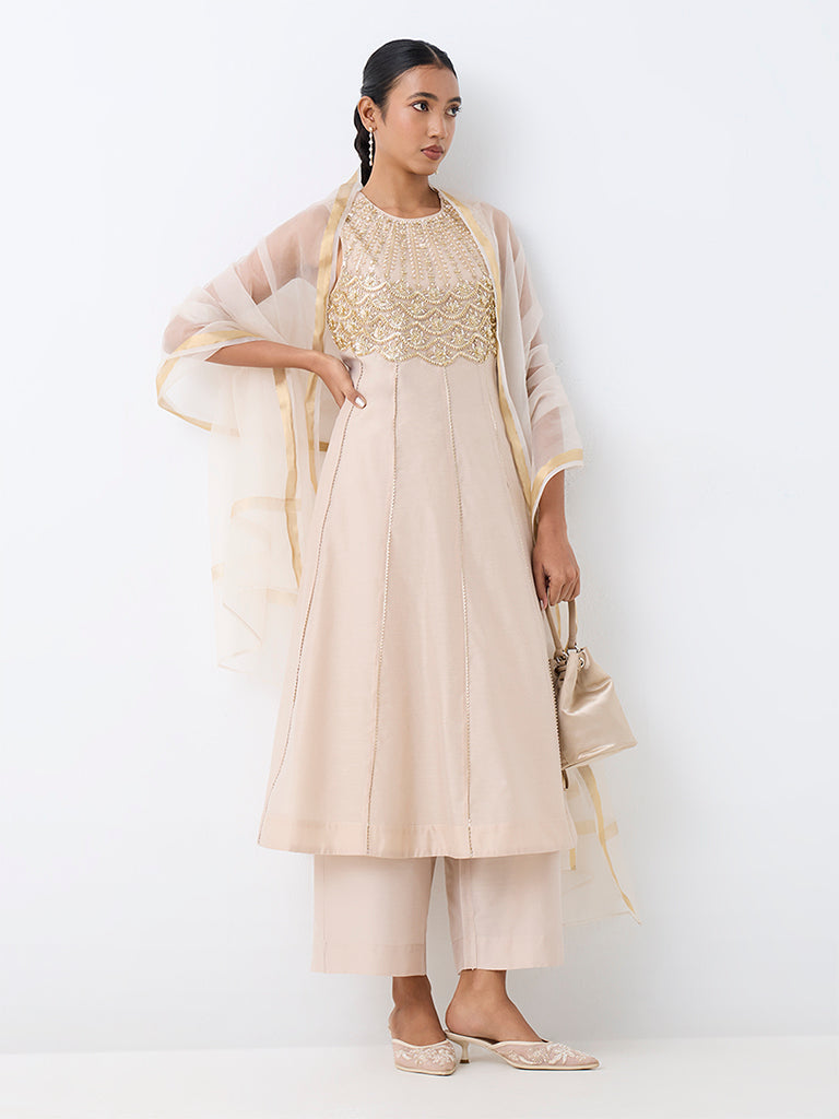 Vark Light Gold Embellished Flared Ethnic Set
