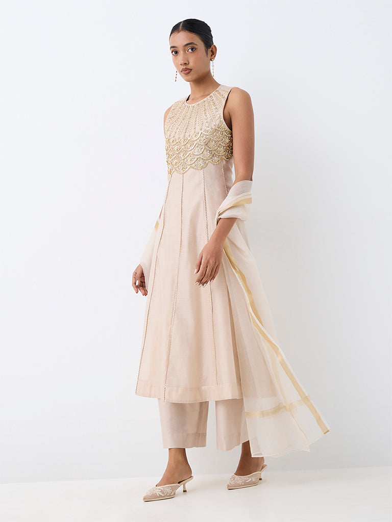 Vark Light Gold Embellished Flared Ethnic Set