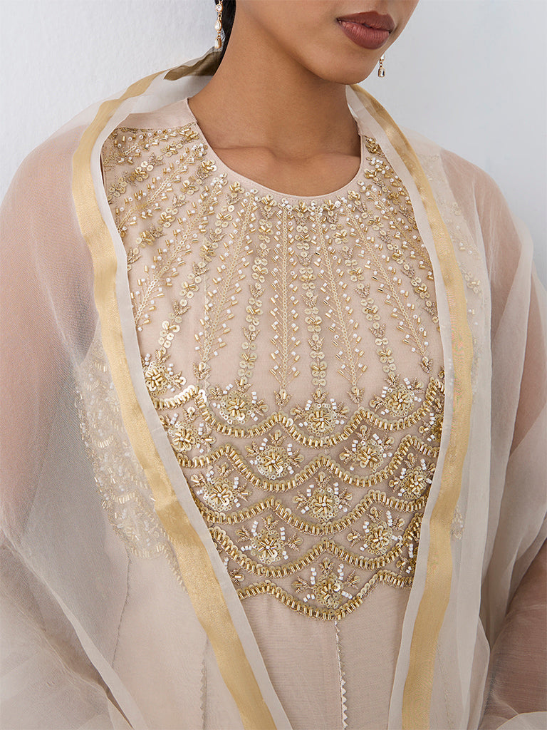 Vark Light Gold Embellished Flared Ethnic Set