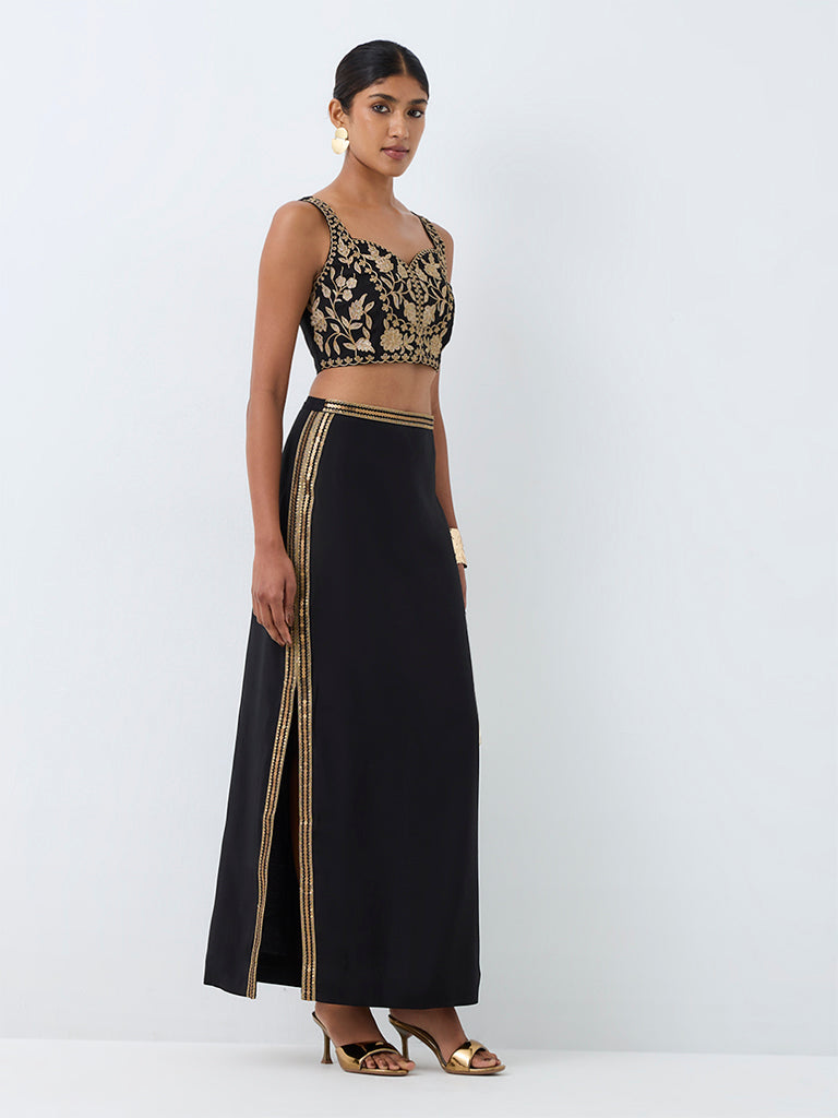 Vark Black Sequin Embellished Maxi Skirt