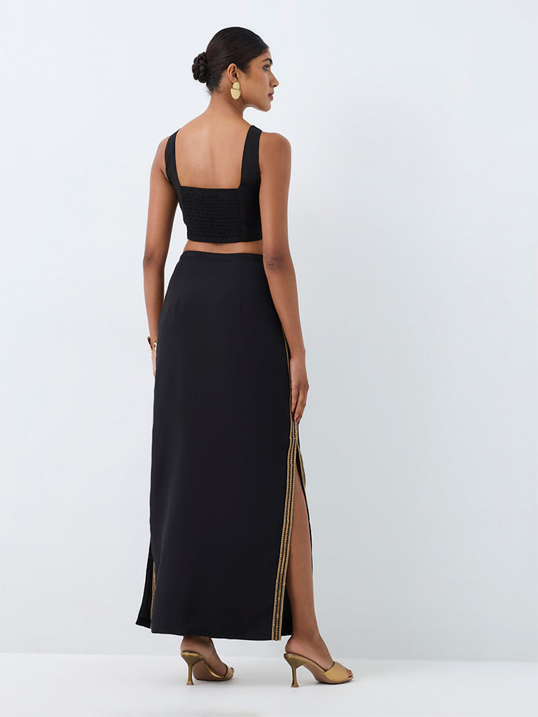 Vark Black Sequin Embellished Maxi Skirt