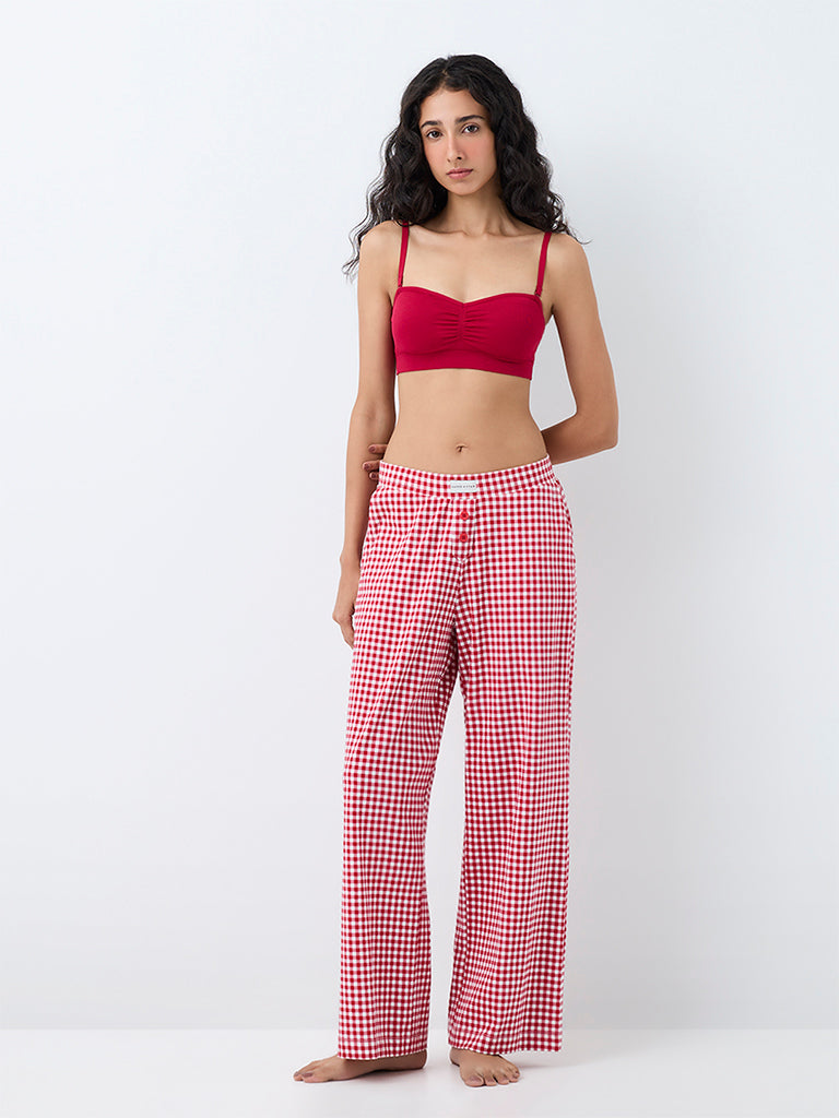 Superstar Red Ruched Seam-Free Padded Tube Bra
