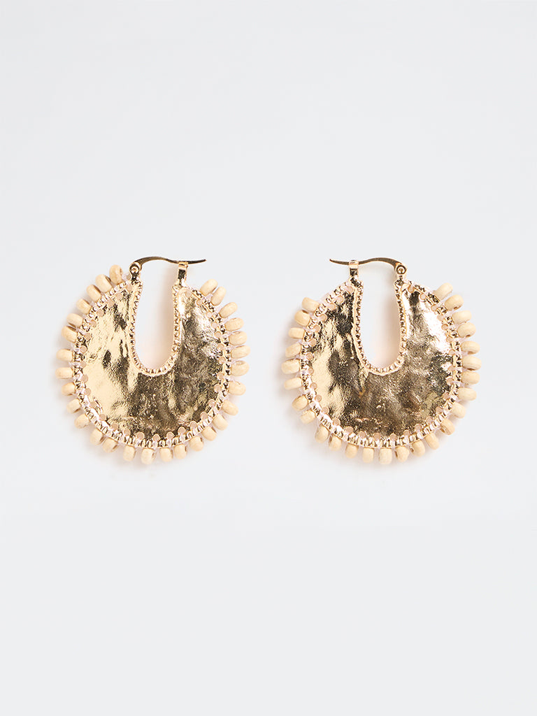 Westside Accessories Gold Beaded Metal-Hoop Earrings