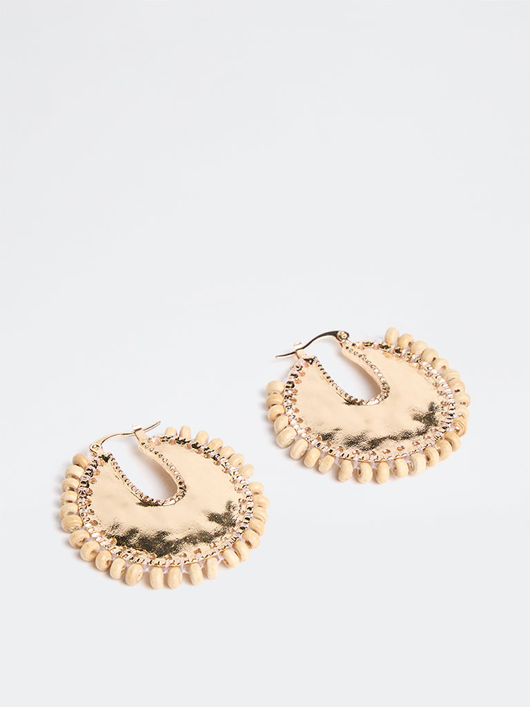 Westside Accessories Gold Beaded Metal-Hoop Earrings