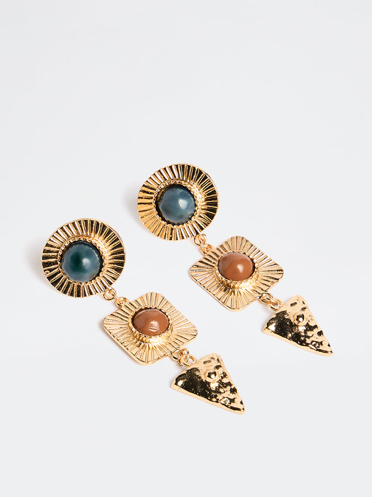 Westside Accessories Gold Geometric Design Statement Dangler Earrings