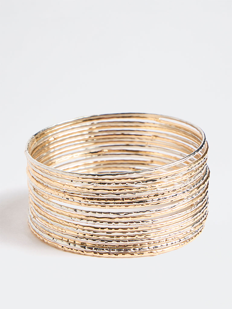 Westside Accessories Gold Textured Thin Bangles - Pack of 18