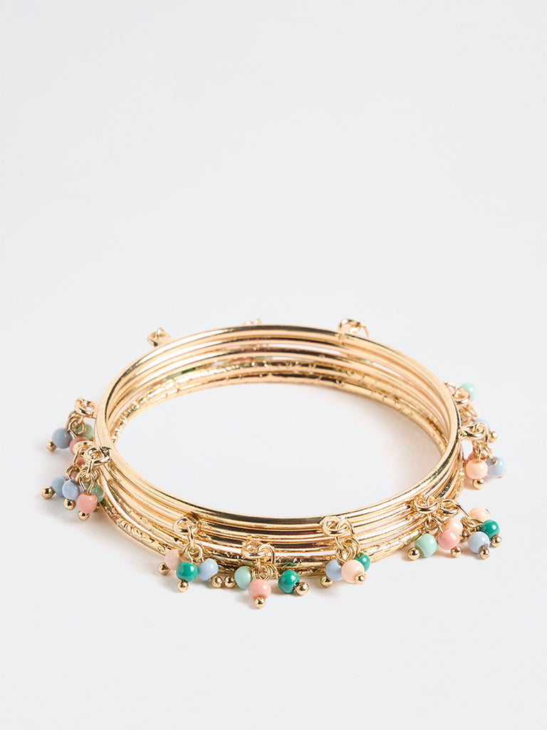 Westside Accessories Gold Metal Beaded Bangles - Pack of 5