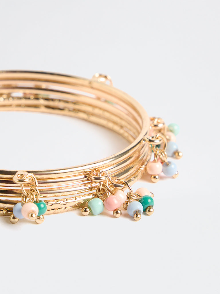 Westside Accessories Gold Metal Beaded Bangles - Pack of 5