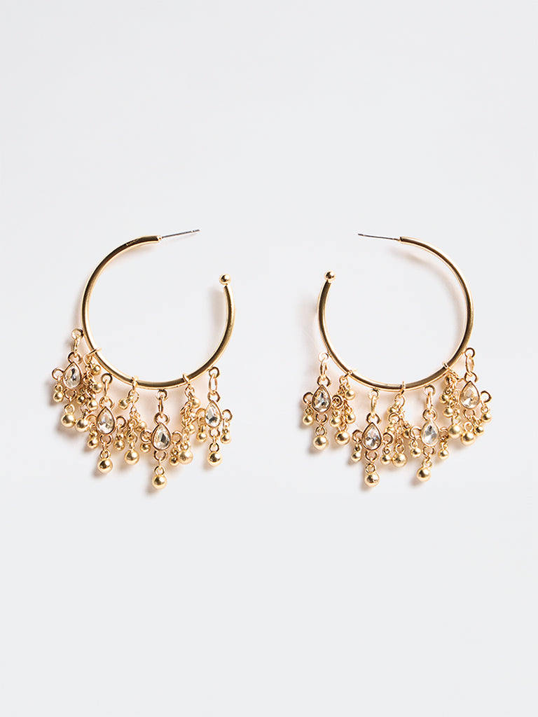 Westside Accessories Gold Stone Dangling Charms Fish Hook Earrings