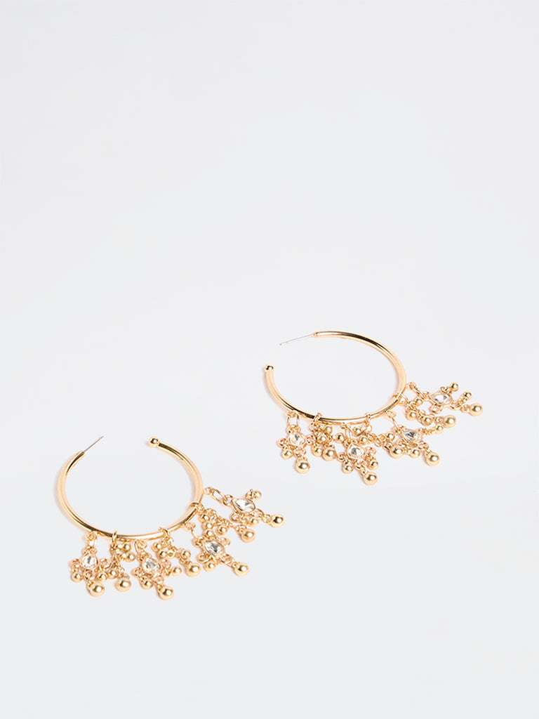 Westside Accessories Gold Stone Dangling Charms Fish Hook Earrings