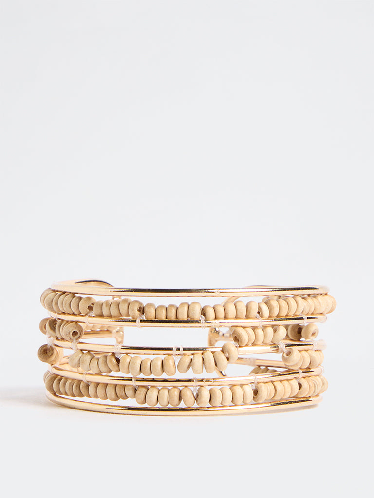 Westside Accessories Gold Beaded Metal Cuff Bracelet
