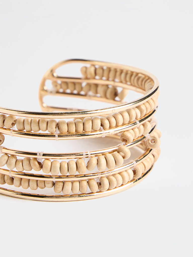 Westside Accessories Gold Beaded Metal Cuff Bracelet