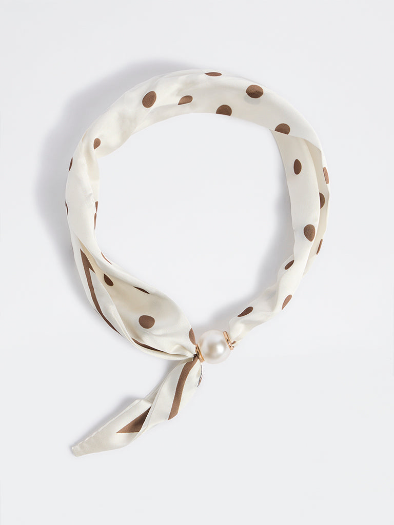 Westside Accessories Brown and White Polka-Dot Neck Scarf