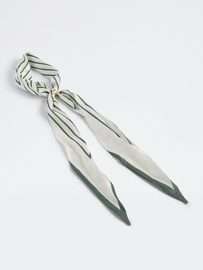 Westside Accessories Sage Green and White Stripe Printed Neck Scarf