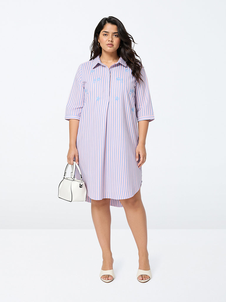 Gia Pink and Blue Striped Cotton-Blend Tunic Dress