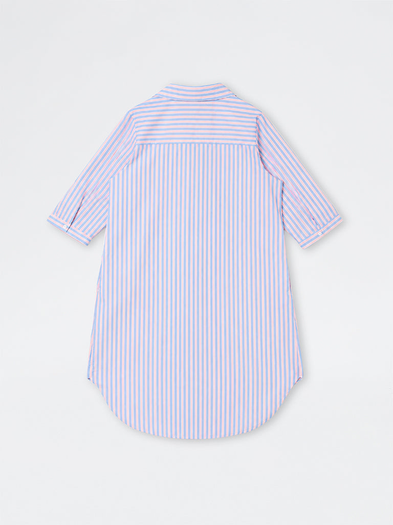 Gia Pink and Blue Striped Cotton-Blend Tunic Dress