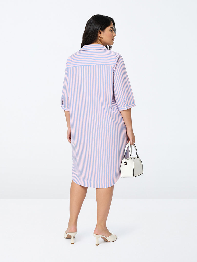 Gia Pink and Blue Striped Cotton-Blend Tunic Dress