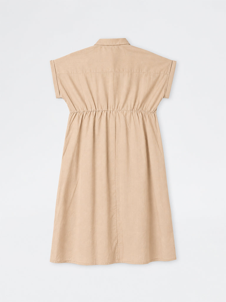 Gia Beige Pintuck-Detail Cotton-Blend Shirt Dress