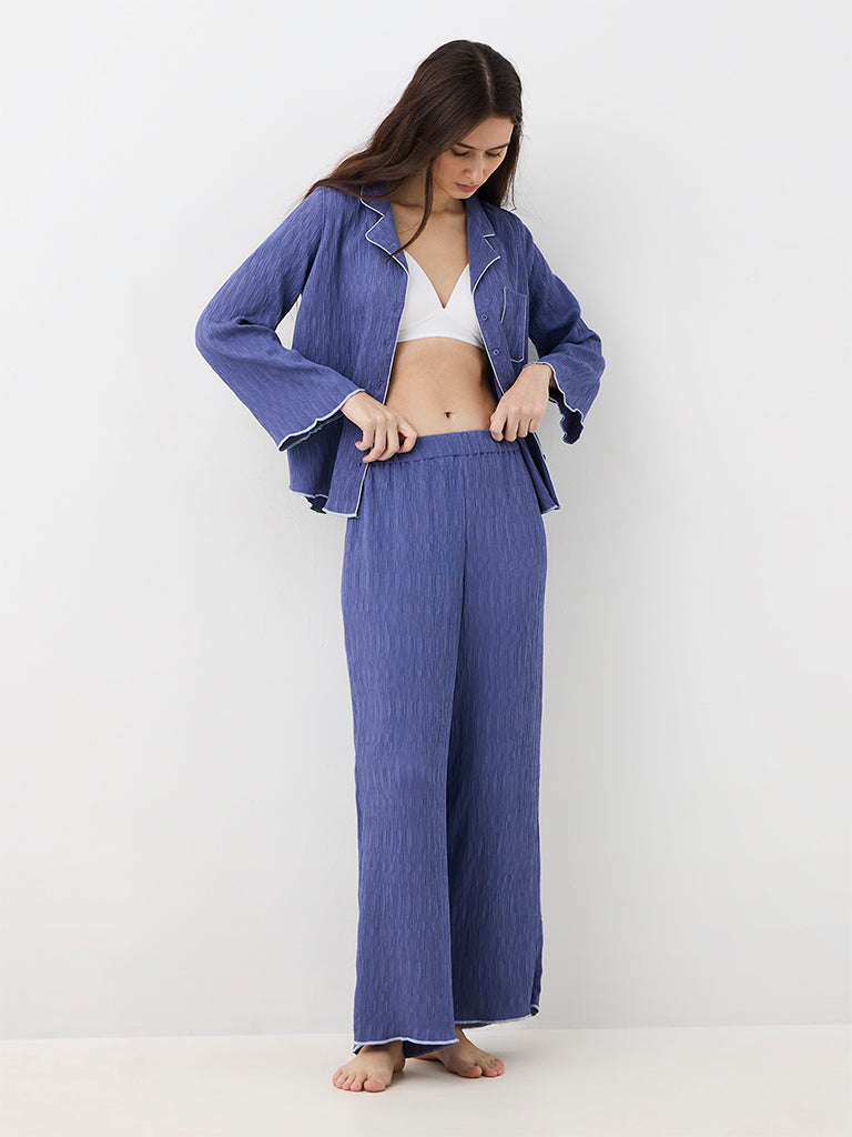 Wunderlove Dusty Blue Textured Shirt and Pyjama Set