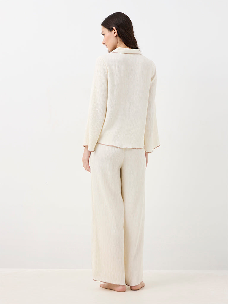 Wunderlove Ivory Textured Shirt and Pyjama Set
