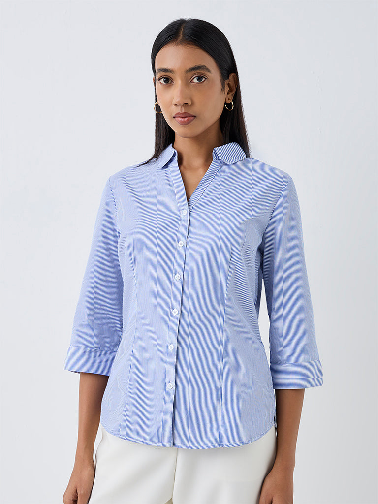 Wardrobe Light Blue Striped Cotton-Blend Shirt
