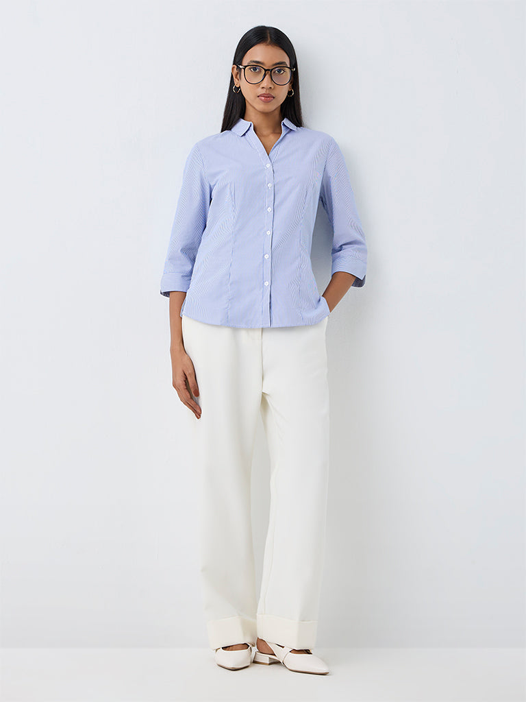 Wardrobe Light Blue Striped Cotton-Blend Shirt